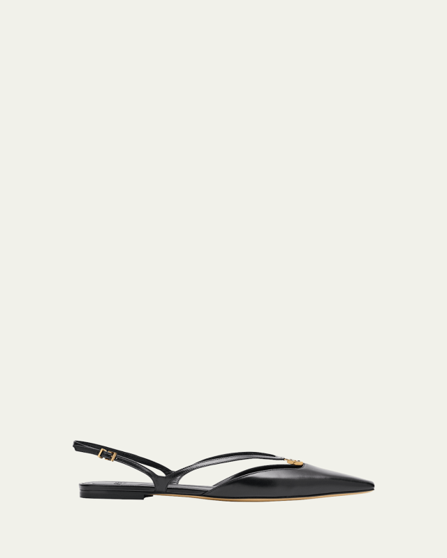 Fold Leather Slingback Flats